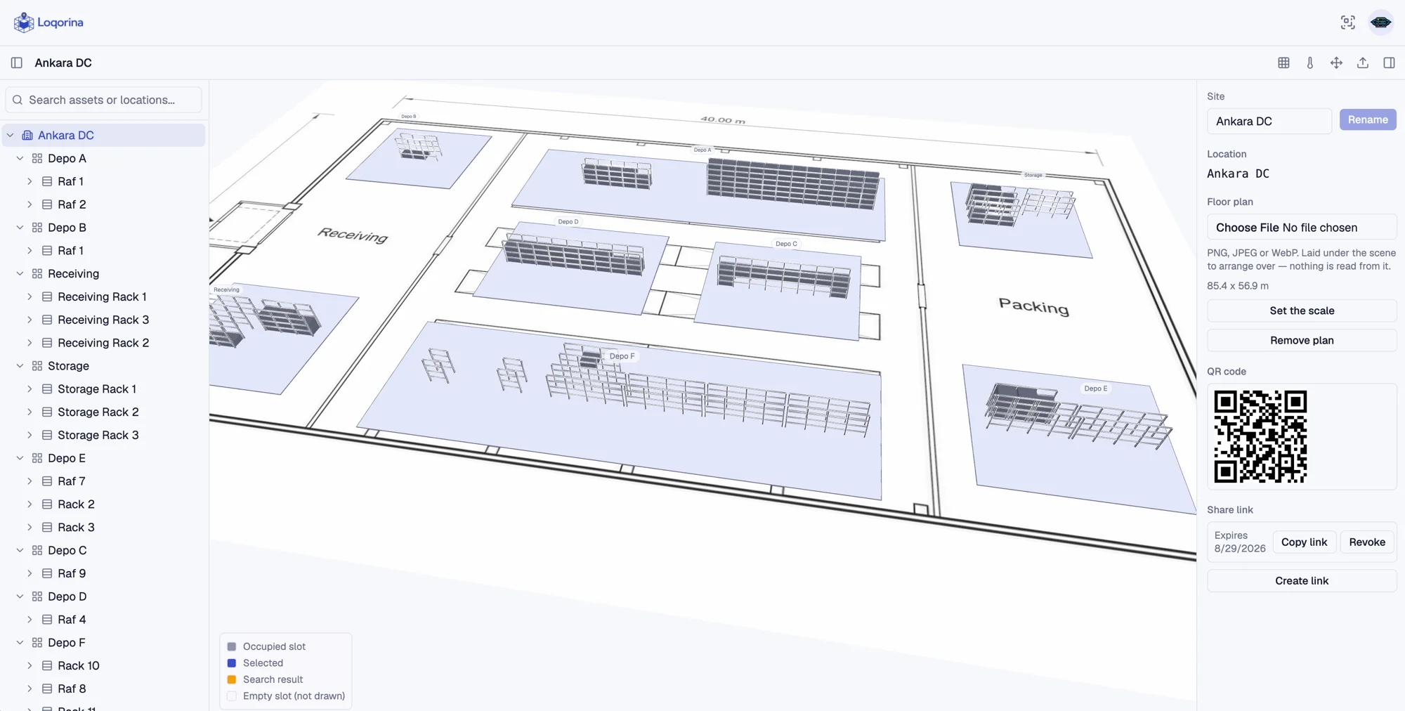 Loqorina's search and location tree, next to the 3D scene